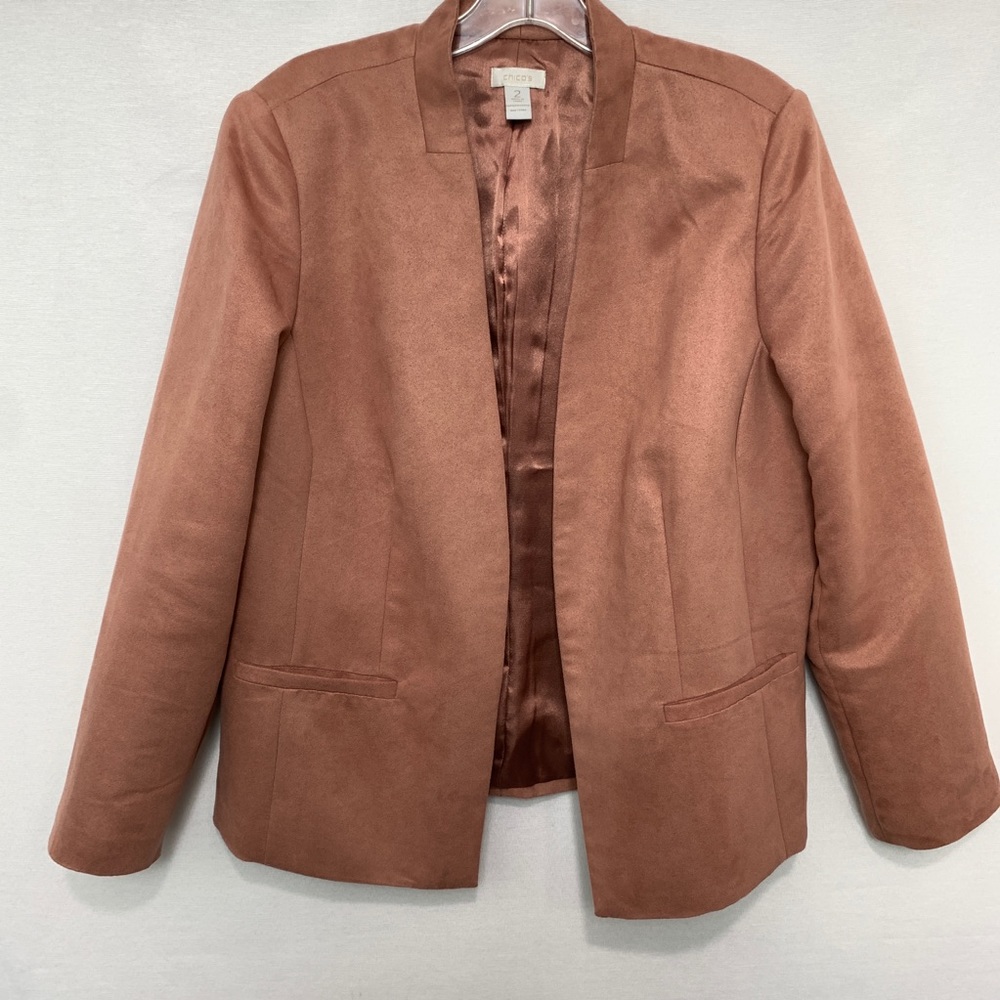 Chico's Blush Pink Suede Blazer Jacket sz 2 Large